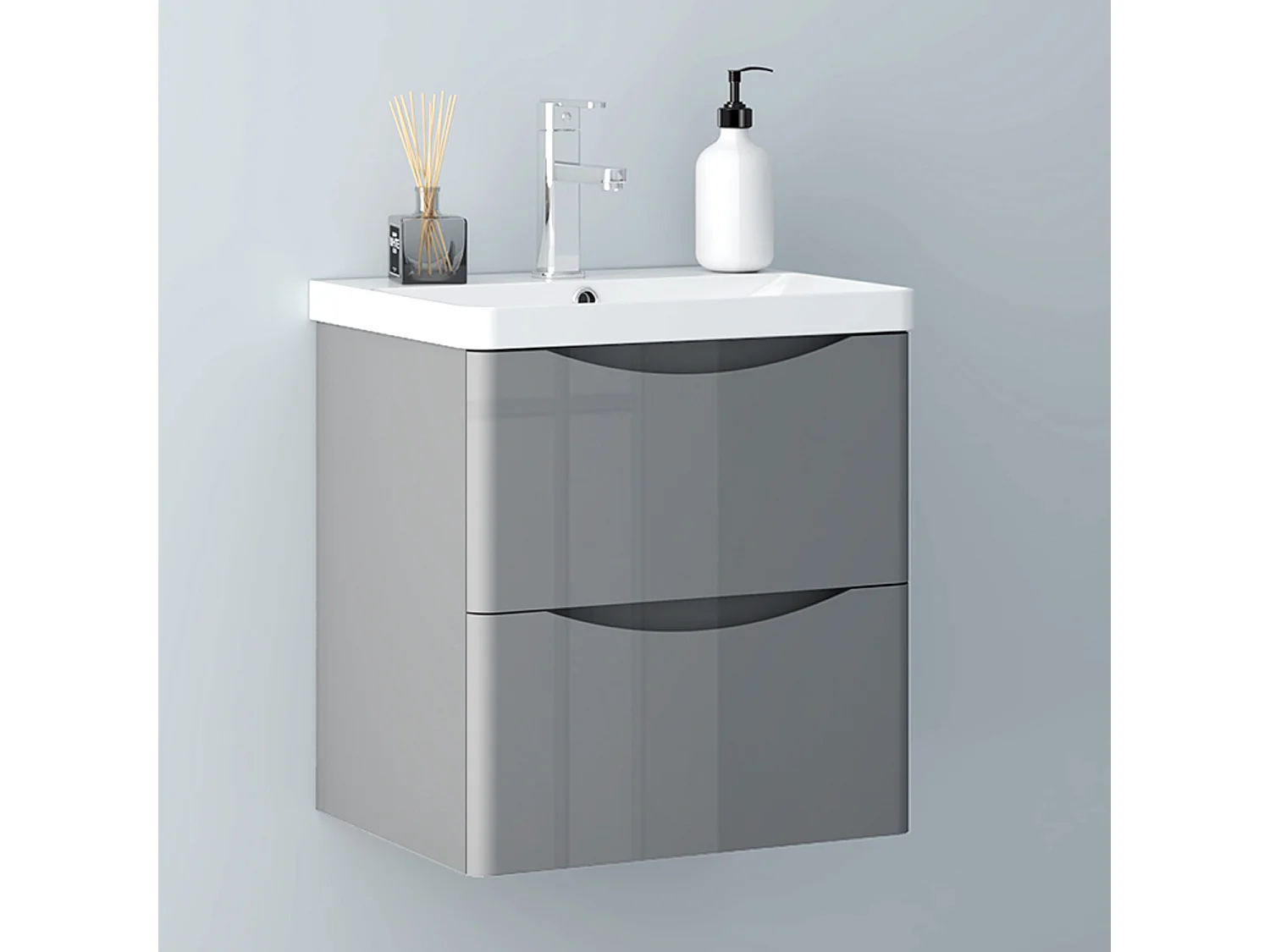 AICA Badezimmerschrank hängend 50cm Mineralguss waschbecken mit Unterschrank - Hochglanz Dunkelgrau - SEMAL