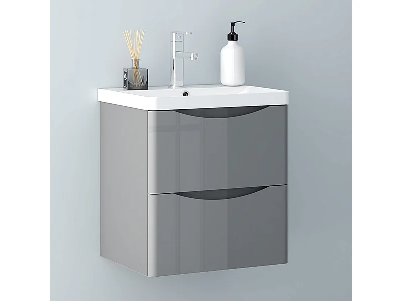 AICA Badezimmerschrank hängend 50cm Mineralguss waschbecken mit Unterschrank - Hochglanz Dunkelgrau - SEMAL