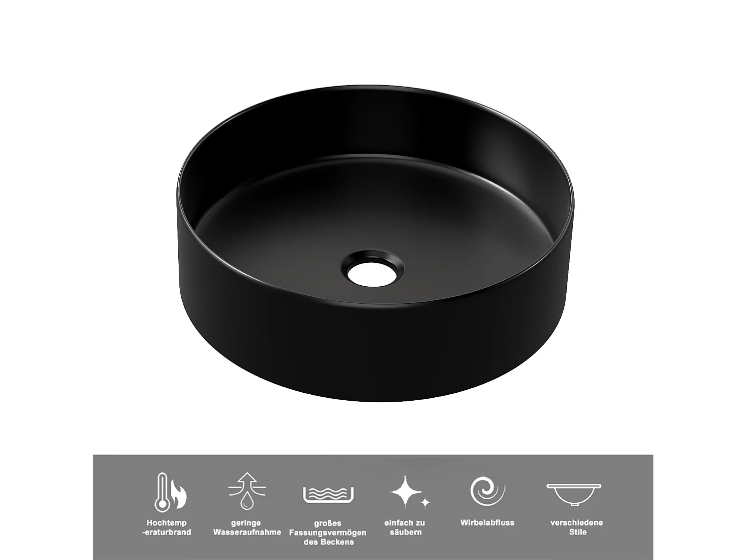 AICA Badezimmerschrank hängend mit Schwarz Keramik Aufsatzwaschbecken - 80cm - Eiche/Dunkelgrau