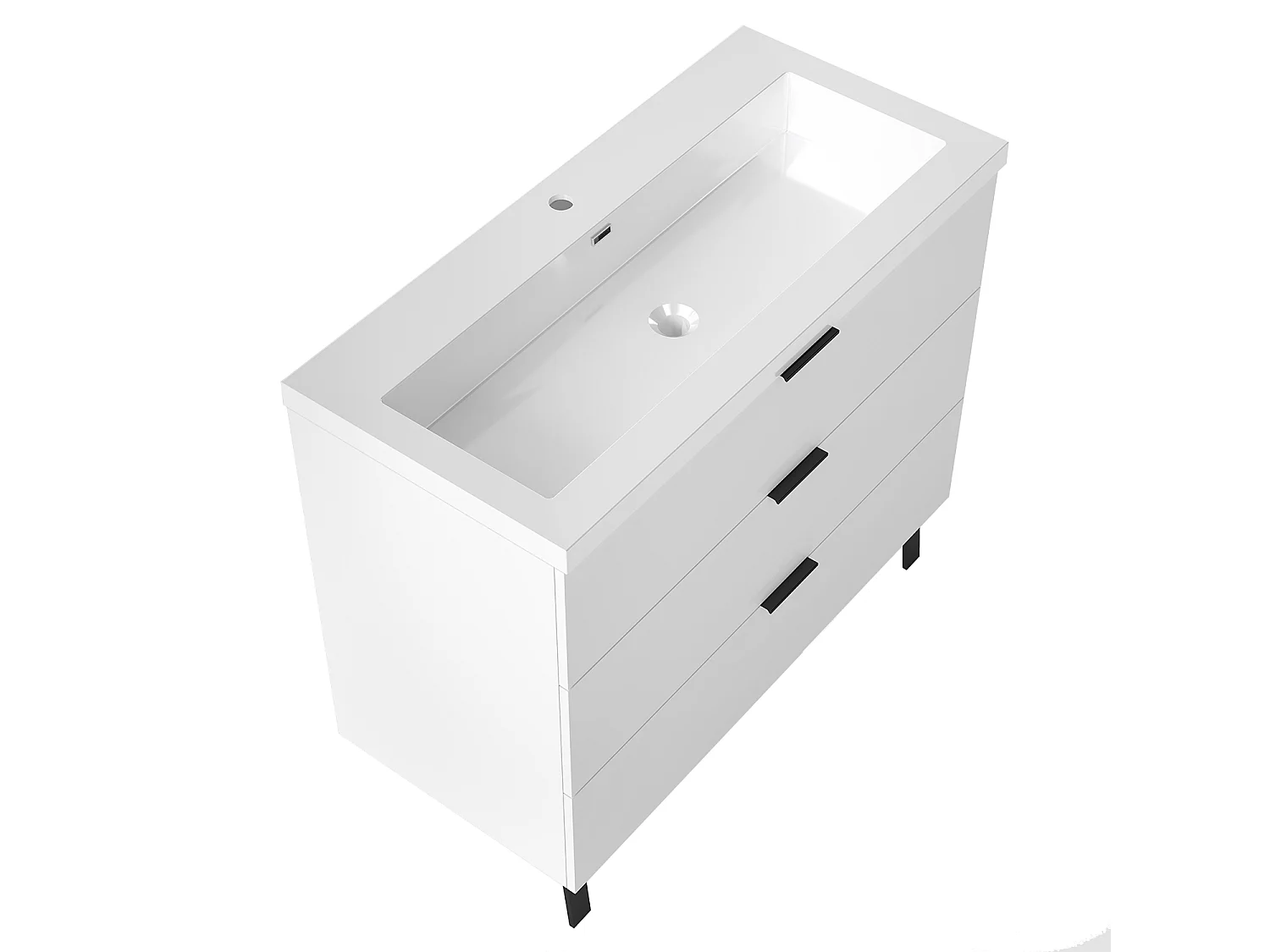 AICA Meuble salle de bain 100cm avec 3 tiroirs + 2 Pieds, Meuble simple vasque, Blanc