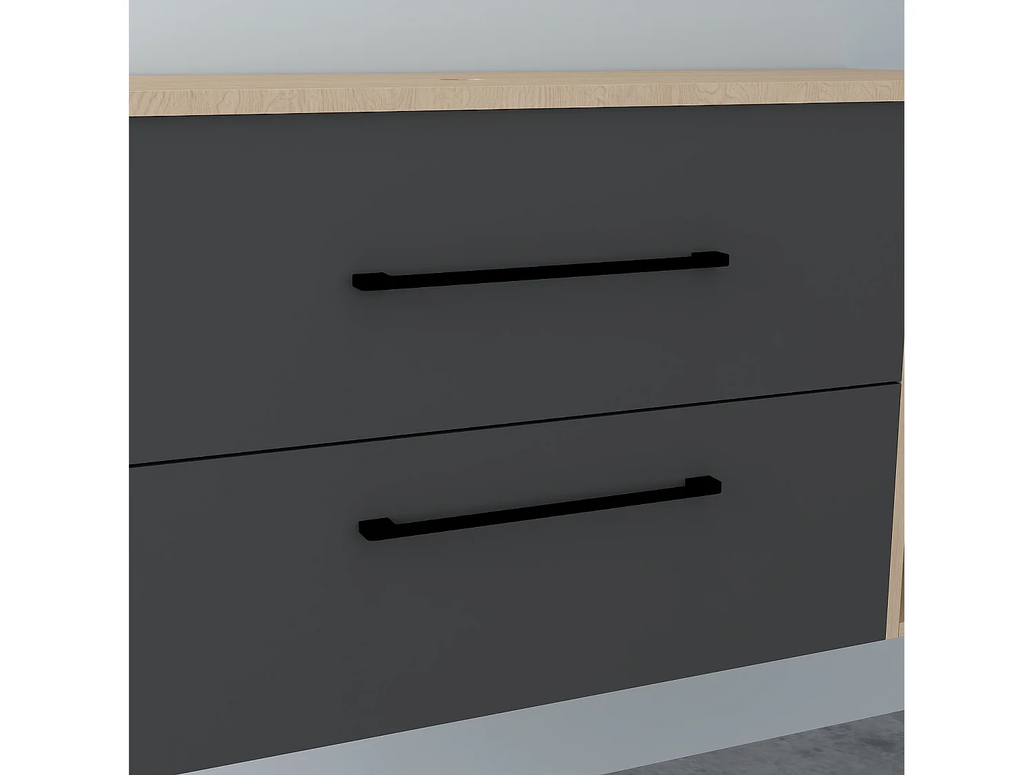 AICA Badezimmerschrank hängend mit gestreiftes Aufsatzwaschbecken - 100cm - Eiche/Dunkelgrau