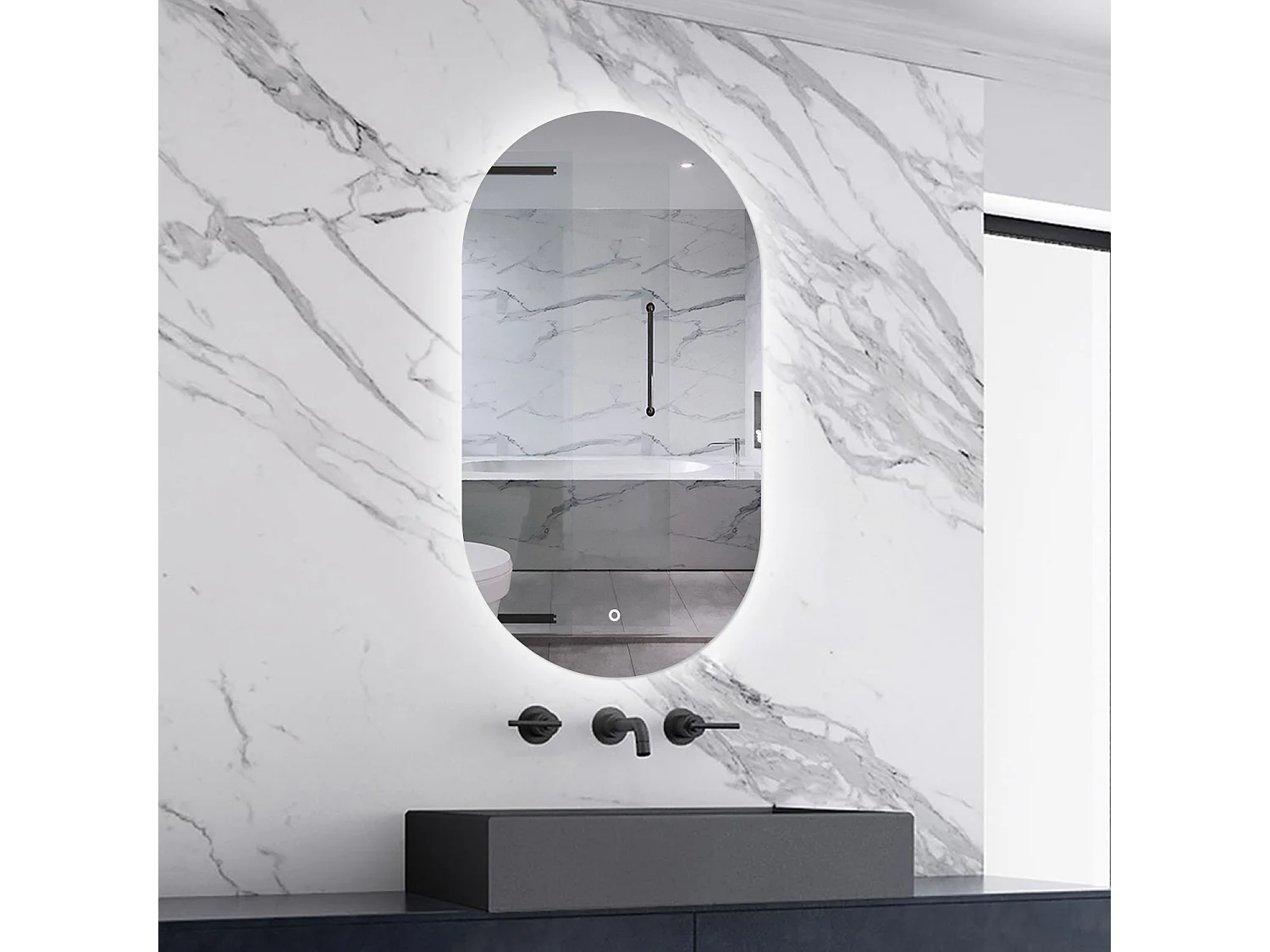 AICA LED Badspiegel 60x100cm mit Kaltweiß Dimmbar Memory-Funktion - LED Hinterbeleuchtung - Oval