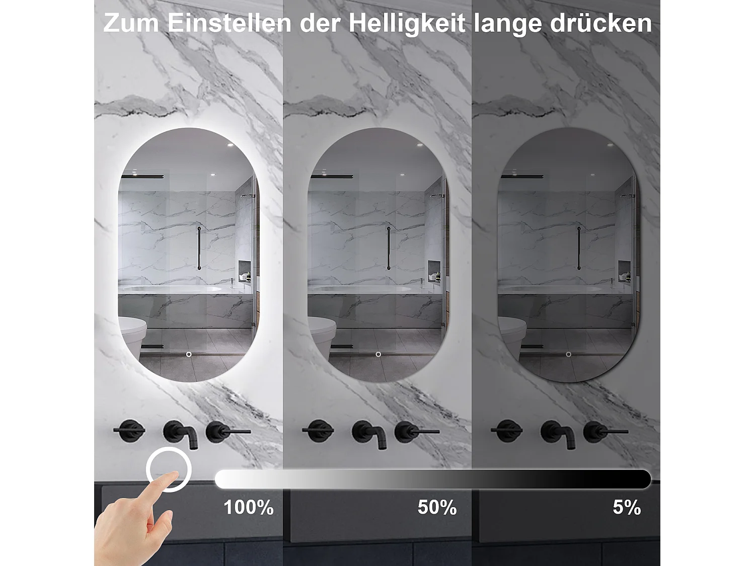 AICA LED Badspiegel 60x100cm mit Kaltweiß Dimmbar Memory-Funktion - LED Hinterbeleuchtung - Oval