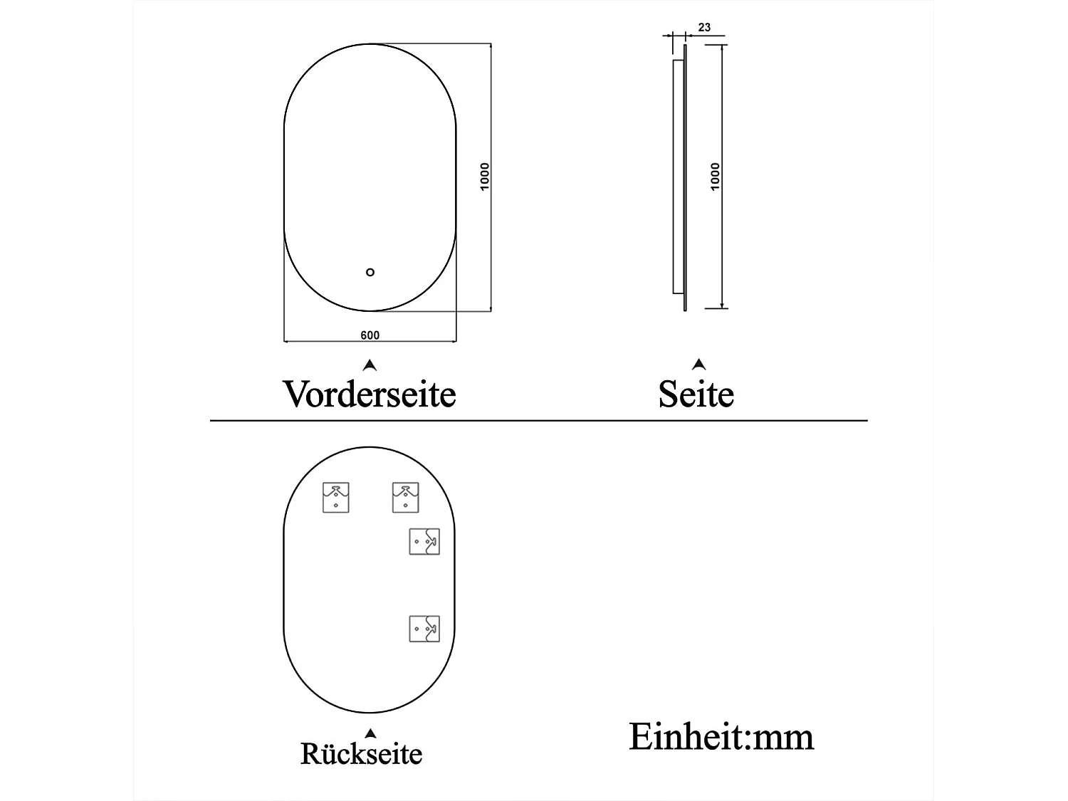 AICA LED Badspiegel 60x100cm mit Kaltweiß Dimmbar Memory-Funktion - LED Hinterbeleuchtung - Oval