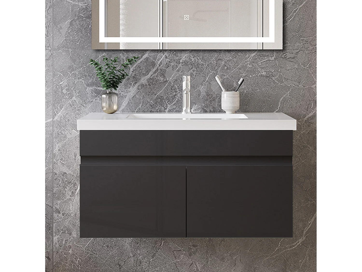 Mobile bagno sospeso con lavabo da incasso 79 cm,bianco, 2 ante.