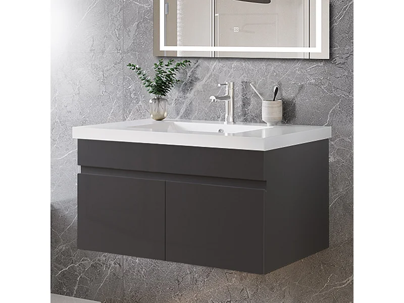 Mobile bagno sospeso con lavabo da incasso 79 cm,bianco, 2 ante.