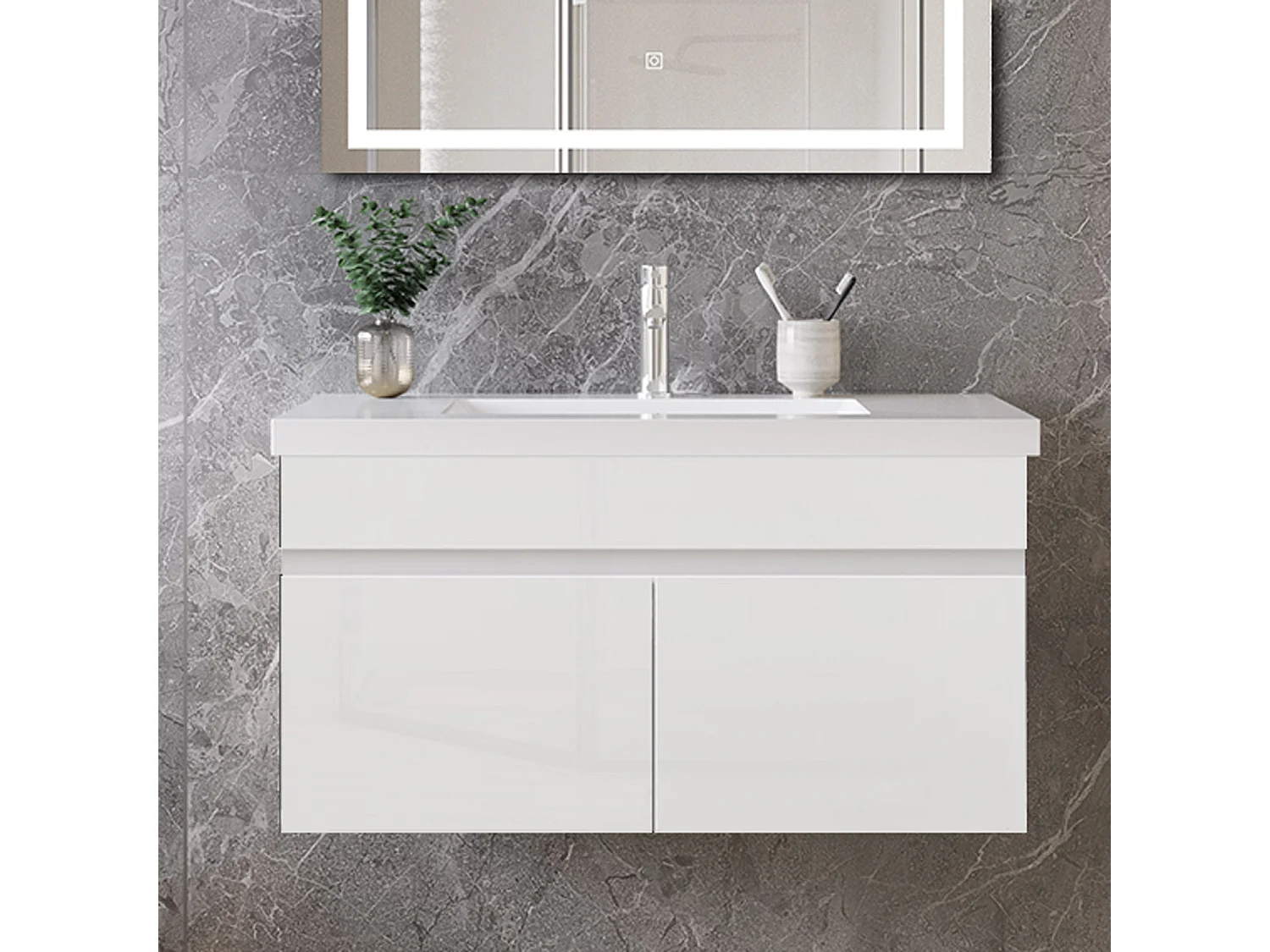 Mobile bagno sospeso con lavabo da incasso 79 cm,bianco, 2 ante.