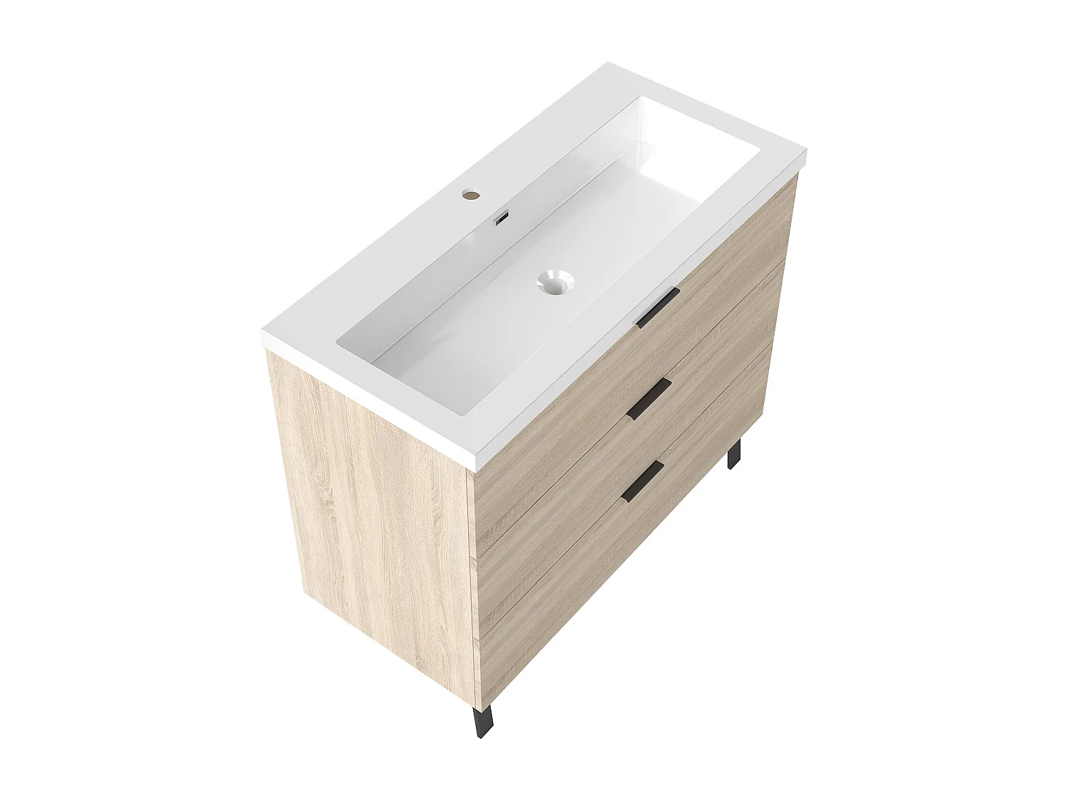 AICA Meuble salle de bain 100cm avec 3 tiroirs + 2 Pieds, Meuble simple vasque, Chêne