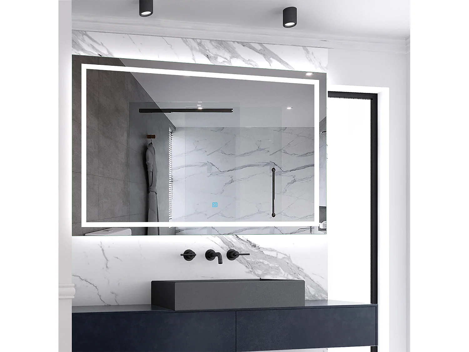 Miroir de salle de bain lumineux L.150 x H.80 cm avec Dimmable + Mémoire + D'arrêt automatique, Miroir LED Mural