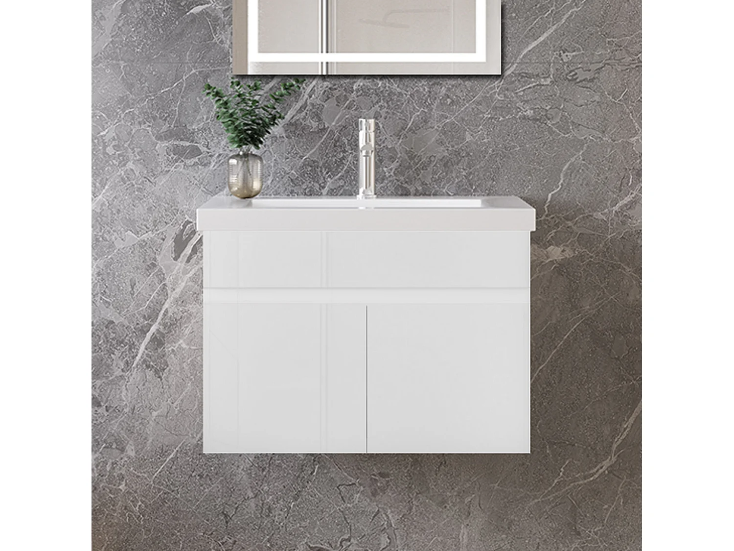 Mobile bagno sospeso con lavabo da incasso 59 cm,bianco, 2 ante.