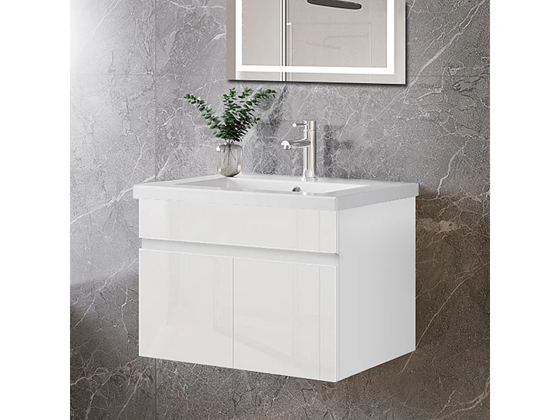 Mobile bagno sospeso con lavabo da incasso 59 cm,bianco, 2 ante.