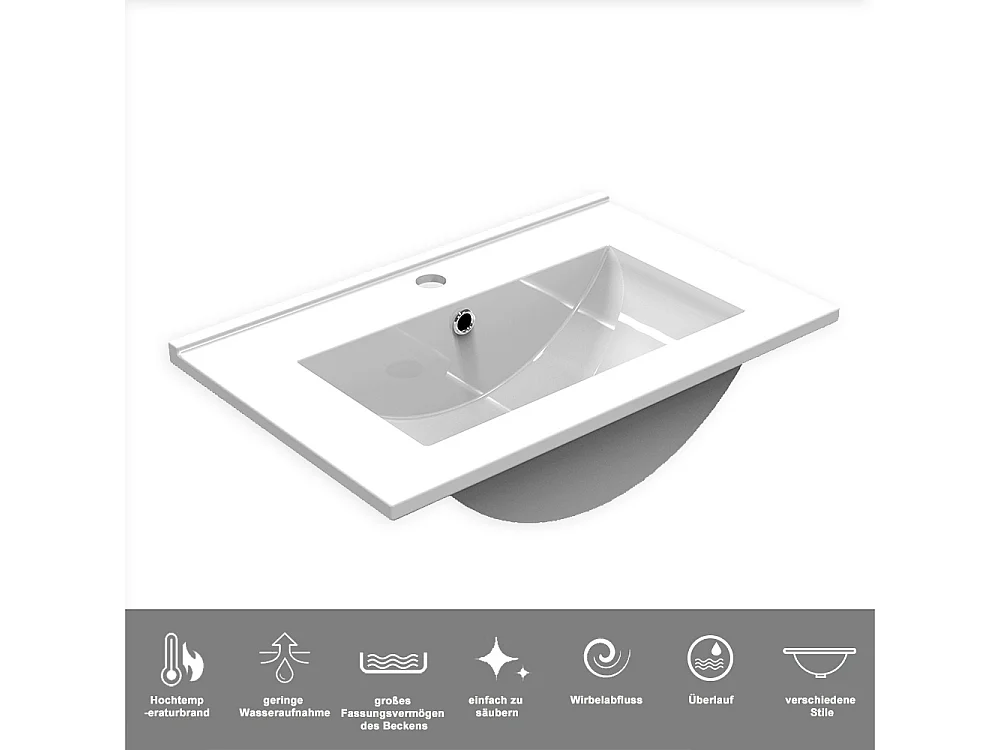 AICA Badmöbel 60cm Dünn Keramik Waschtisch mit Unterschrank hängend - Streifenoptik - Matt Weiß