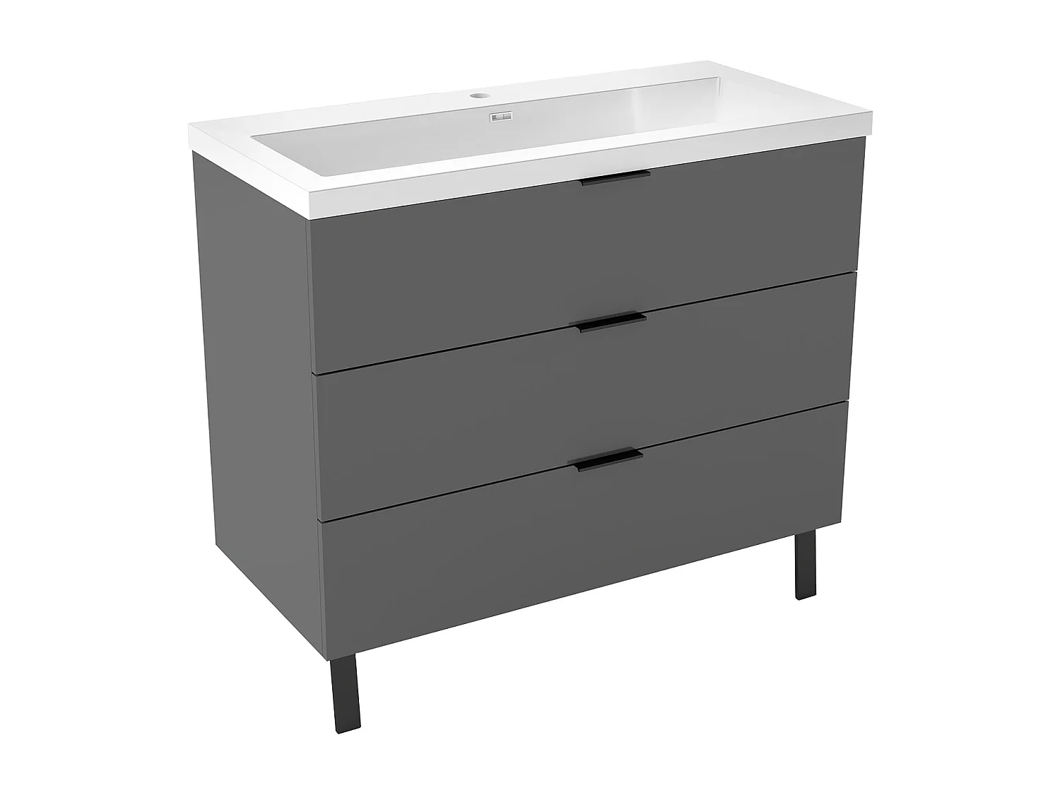 AICA Meuble salle de bain 100cm avec 3 tiroirs + 2 Pieds, Meuble simple vasque, Anthracite