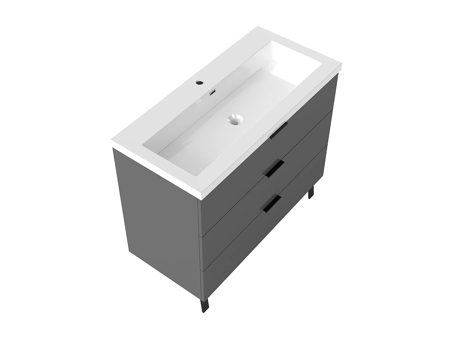 AICA Meuble salle de bain 100cm avec 3 tiroirs + 2 Pieds, Meuble simple vasque, Anthracite