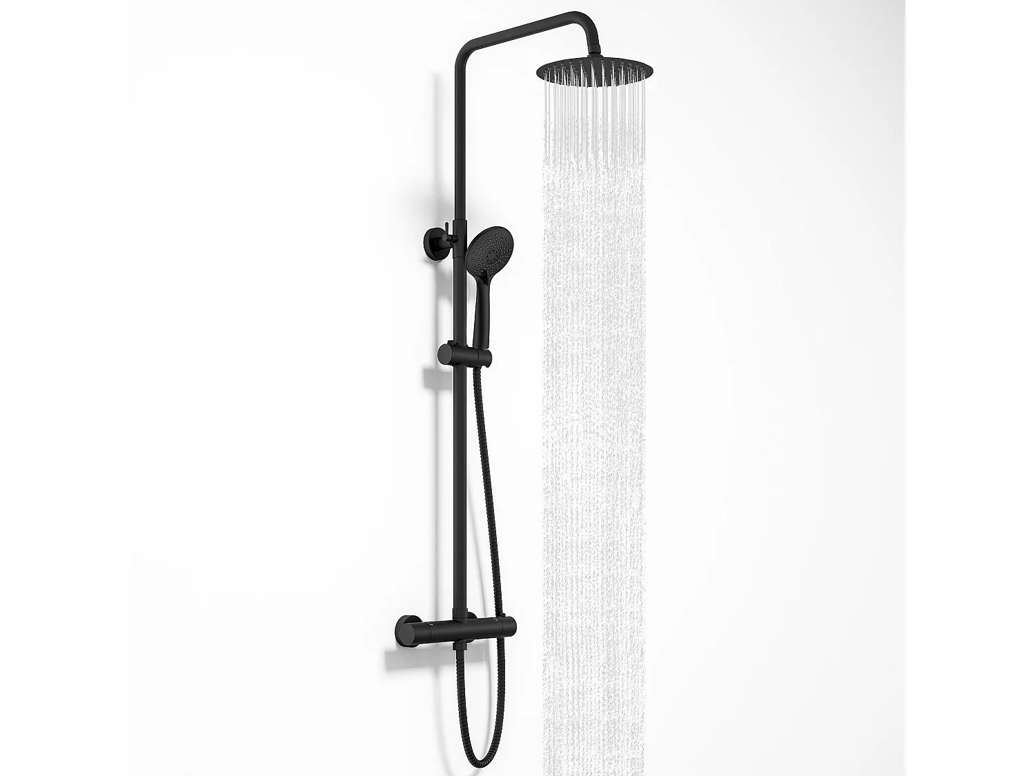 Colonne doccia nero, soffione doccia rotondo da 20cm acciaio inox, miscelatore termostatico doccia tondo antiscottature