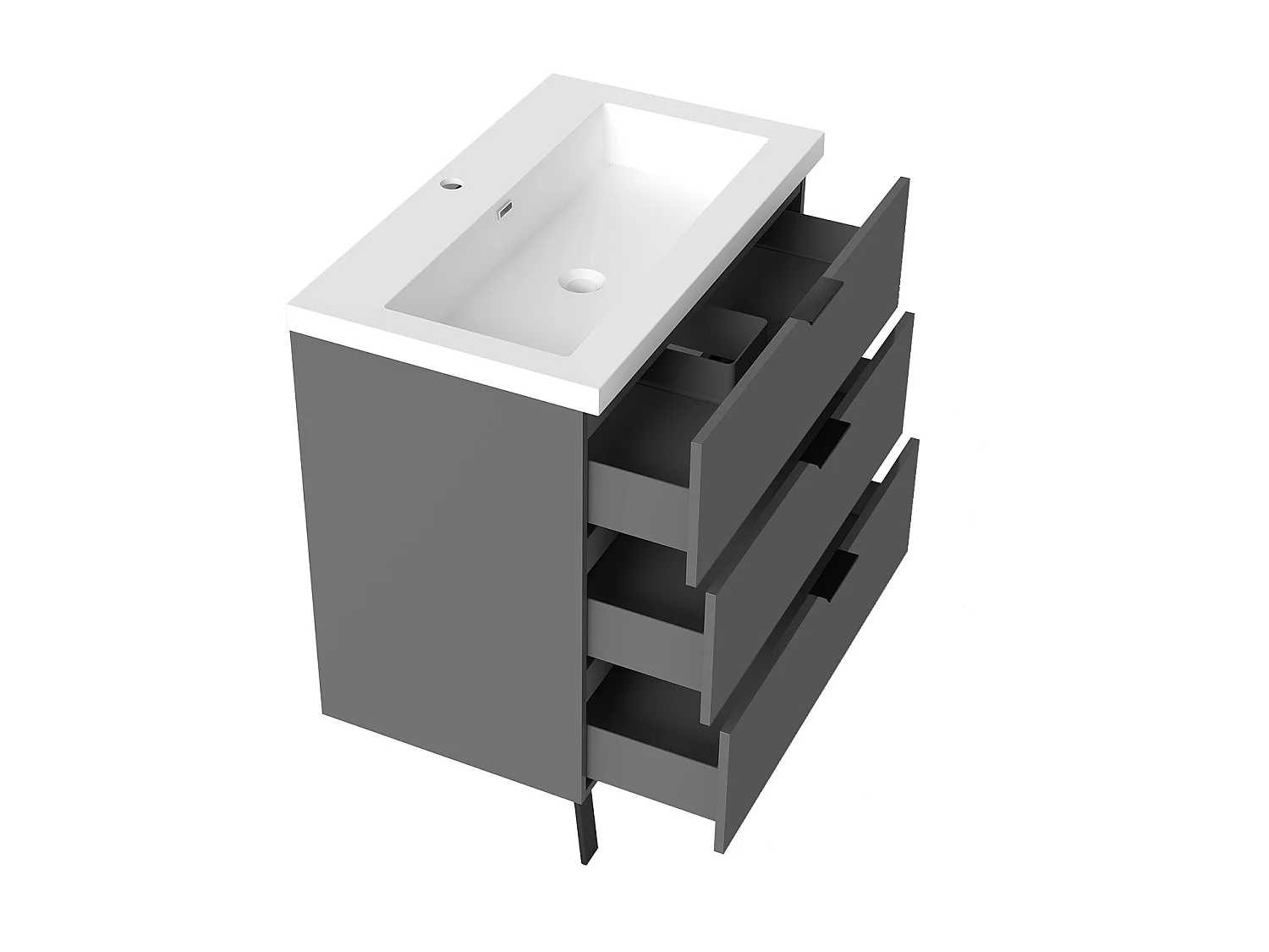 AICA Meuble salle de bain 80cm avec 3 tiroirs + 2 Pieds, Meuble simple vasque, Anthracite