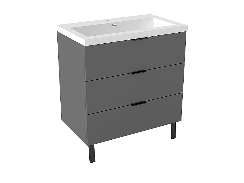 AICA Meuble salle de bain 80cm avec 3 tiroirs + 2 Pieds, Meuble simple vasque, Anthracite