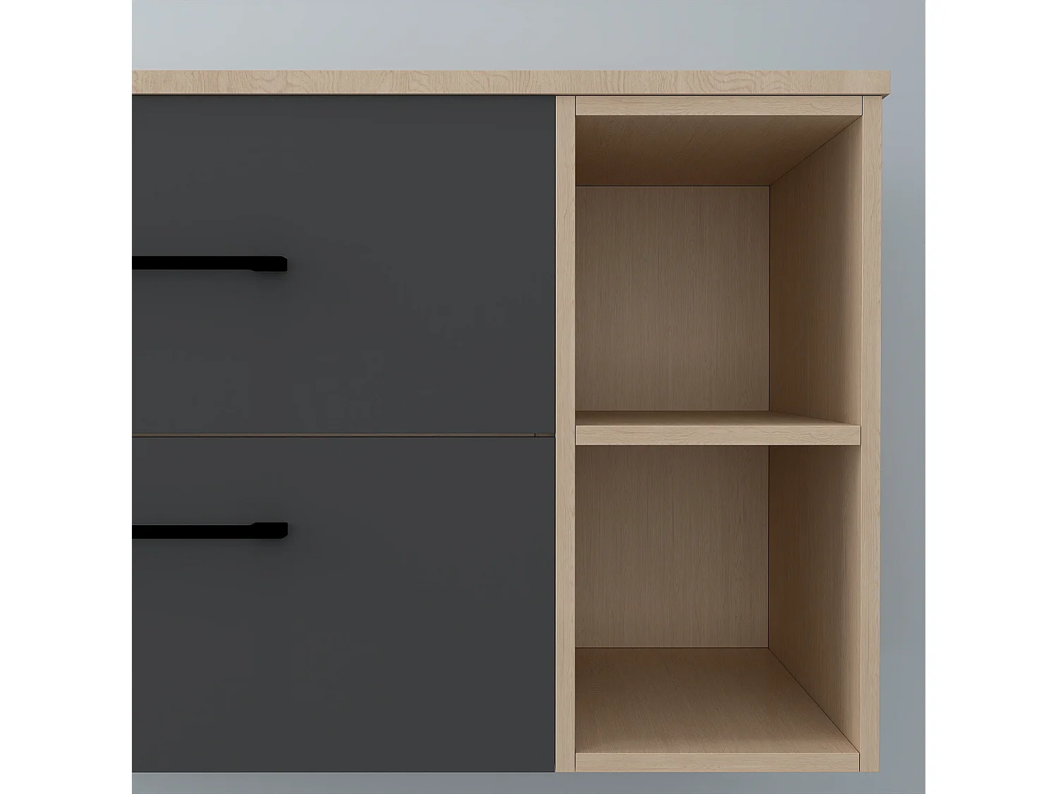 AICA Badezimmerschrank hängend mit Schwarz Keramik Aufsatzwaschbecken - 100cm - Eiche/Dunkelgrau