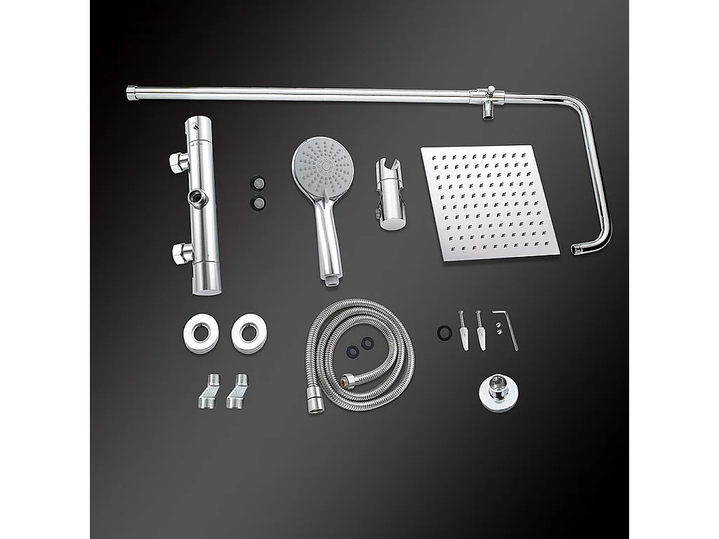 Colonne doccia cromo, soffione doccia quadrato 20x20cm acciaio inox, miscelatore termostatico doccia tondo antiscottature