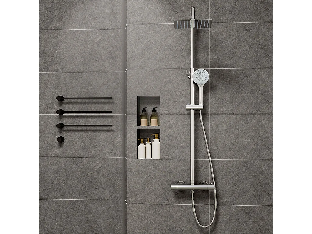 Colonne doccia cromo, soffione doccia quadrato 20x20cm acciaio inox, miscelatore termostatico doccia tondo antiscottature