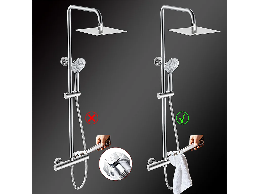 Colonne doccia cromo, soffione doccia quadrato 20x20cm acciaio inox, miscelatore termostatico doccia tondo antiscottature