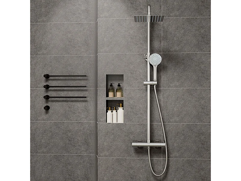 Colonne doccia cromo, soffione doccia quadrato 20x20cm acciaio inox, miscelatore termostatico doccia tondo antiscottature