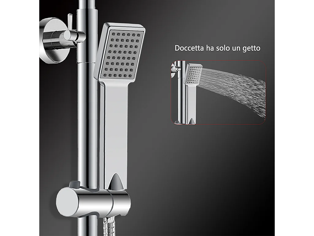 Colonne doccia cromo, soffione doccia quadrato 20x20cm acciaio inox, saliscendi doccia tondo regolabile 75-125cm