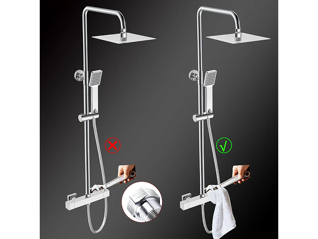 Colonne doccia cromo, soffione doccia quadrato 20x20cm acciaio inox, saliscendi doccia tondo regolabile 75-125cm