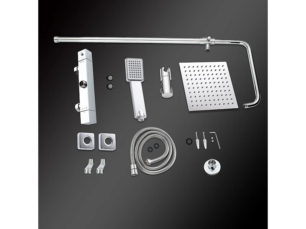 Colonne doccia cromo, soffione doccia quadrato 20x20cm acciaio inox, saliscendi doccia tondo regolabile 75-125cm