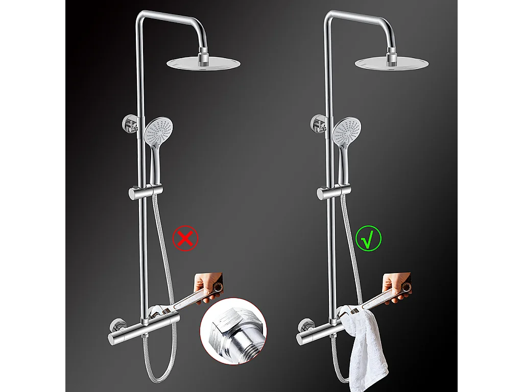 Colonne doccia cromo, soffione doccia rotondo da 20cm acciaio inox, miscelatore termostatico doccia tondo antiscottature