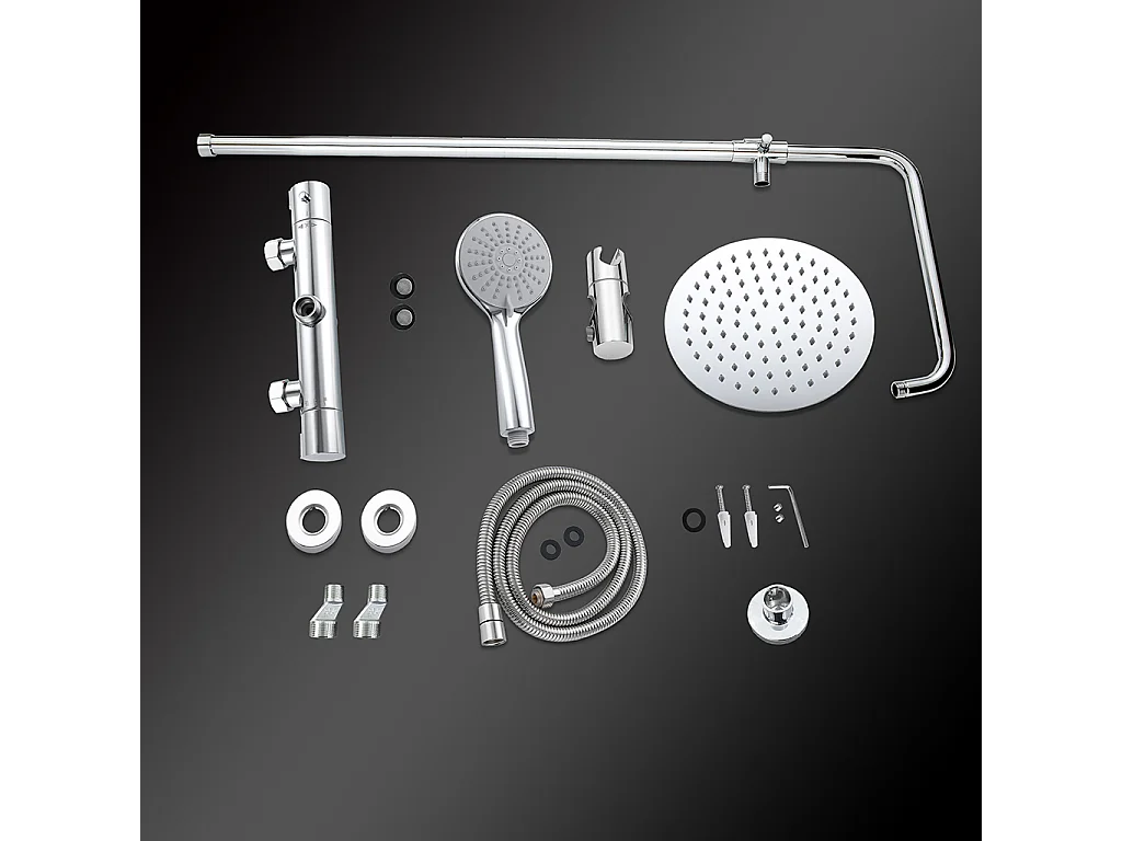Colonne doccia cromo, soffione doccia rotondo da 20cm acciaio inox, miscelatore termostatico doccia tondo antiscottature