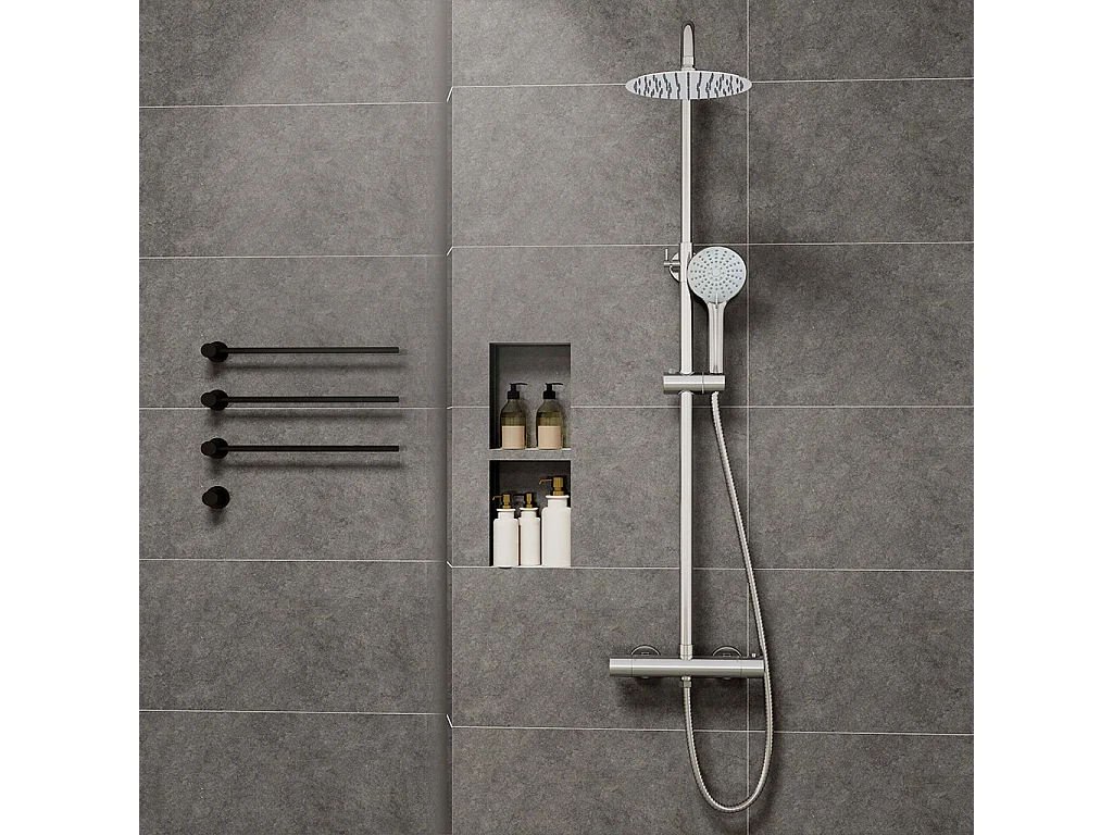 Colonne doccia cromo, soffione doccia rotondo da 20cm acciaio inox, miscelatore termostatico doccia tondo antiscottature