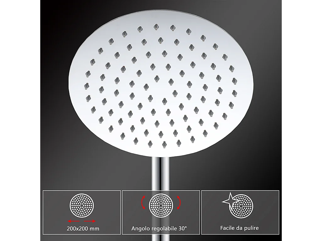 Colonne doccia cromo, soffione doccia rotondo da 20cm acciaio inox, miscelatore termostatico doccia tondo antiscottature
