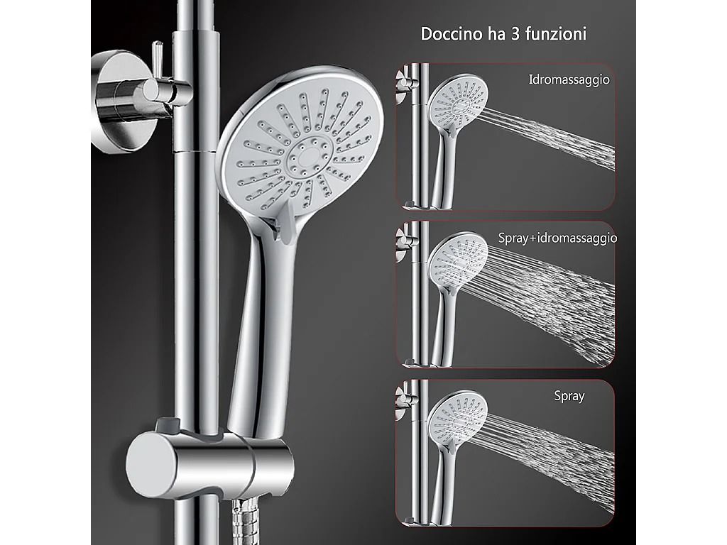 Colonne doccia cromo, soffione doccia rotondo da 20cm acciaio inox, miscelatore termostatico doccia tondo antiscottature