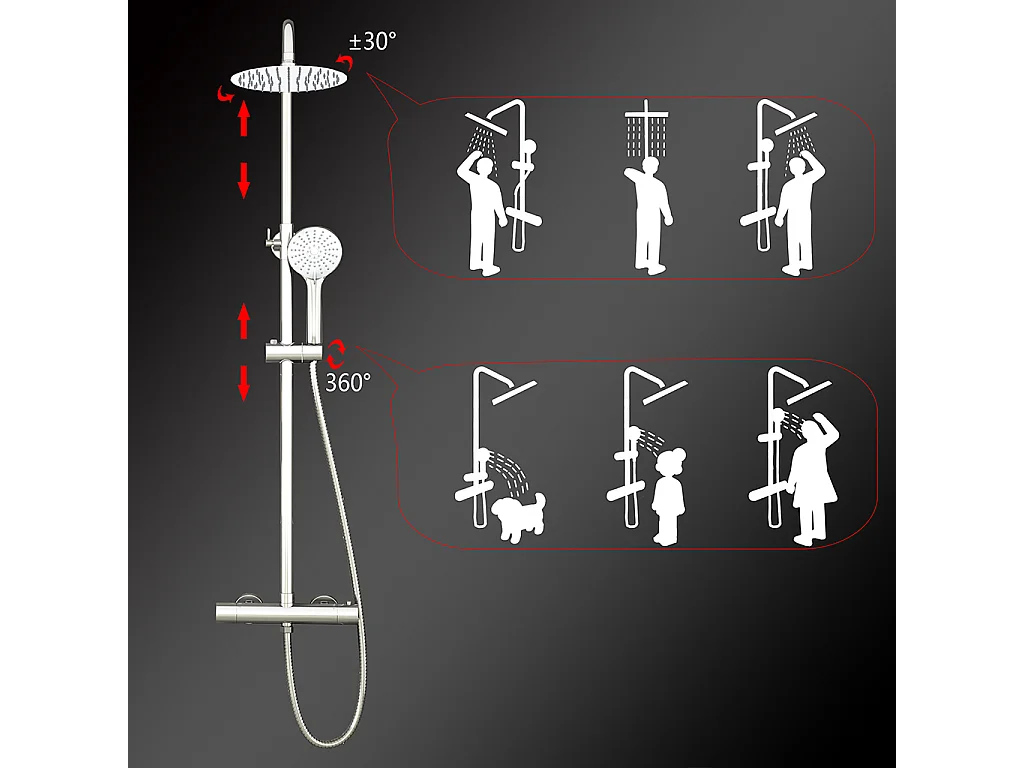 Colonne doccia cromo, soffione doccia rotondo da 20cm acciaio inox, miscelatore termostatico doccia tondo antiscottature