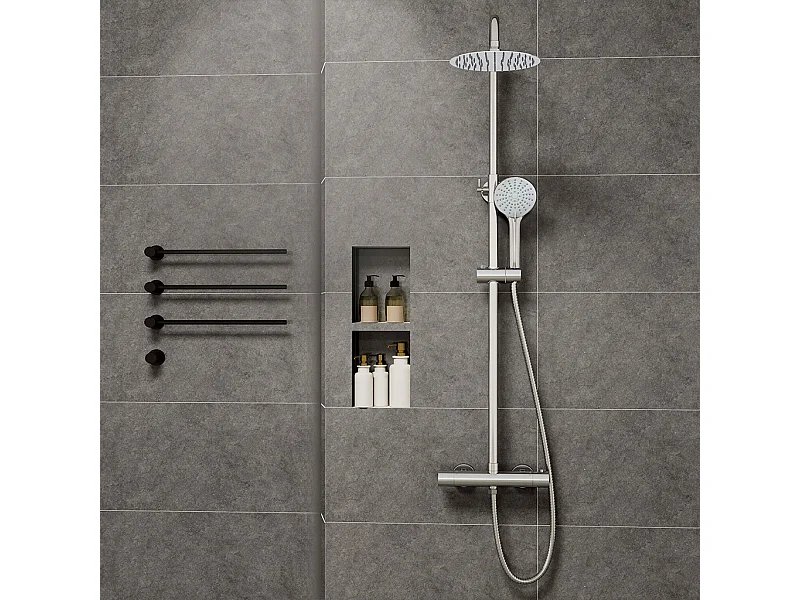 Colonne doccia cromo, soffione doccia rotondo da 20cm acciaio inox, miscelatore termostatico doccia tondo antiscottature