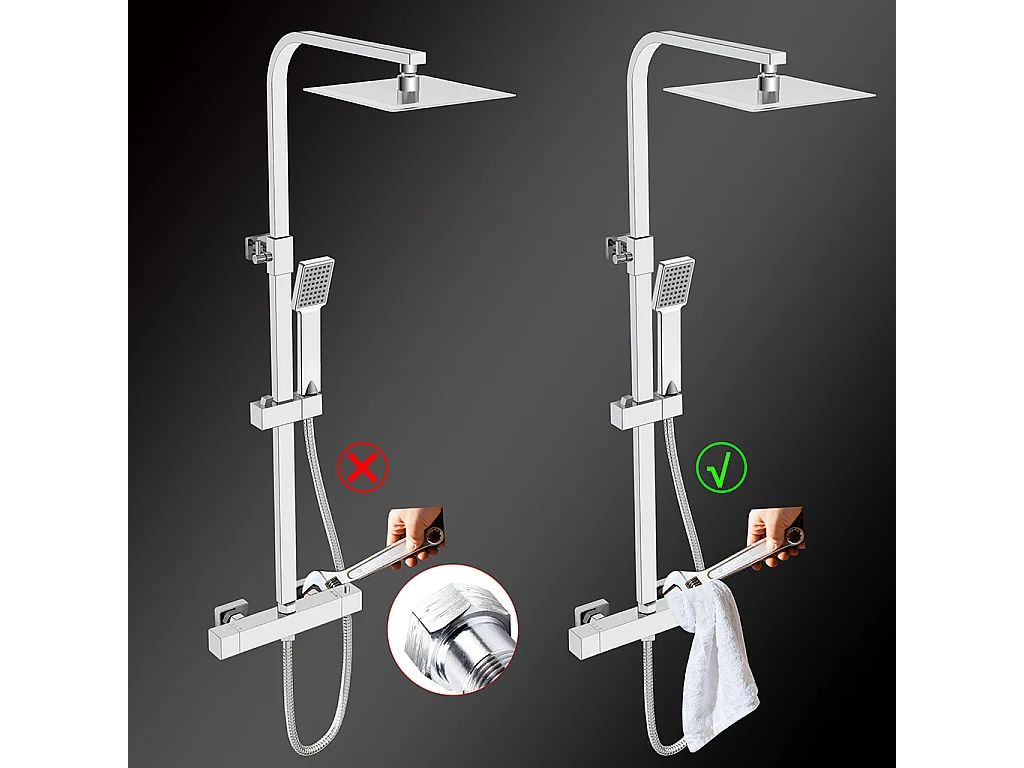 Colonne doccia cromo, soffione doccia quadrato 20x20cm acciaio inox, miscelatore termostatico doccia rettangolo antiscottature