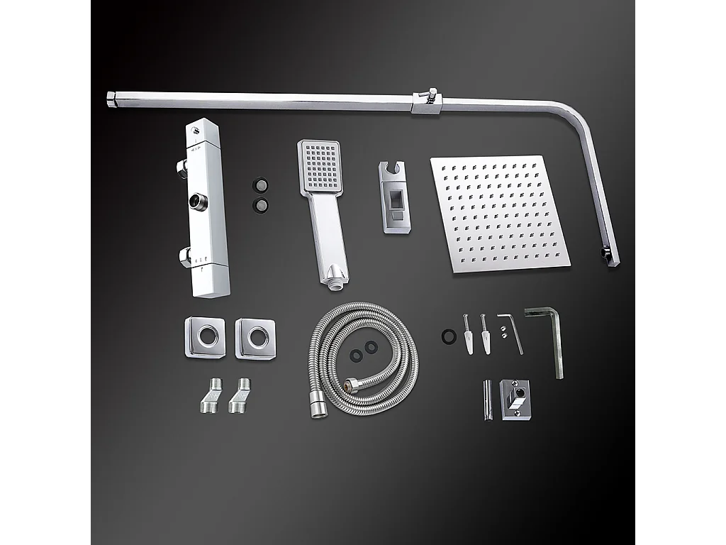 Colonne doccia cromo, soffione doccia quadrato 20x20cm acciaio inox, miscelatore termostatico doccia rettangolo antiscottature