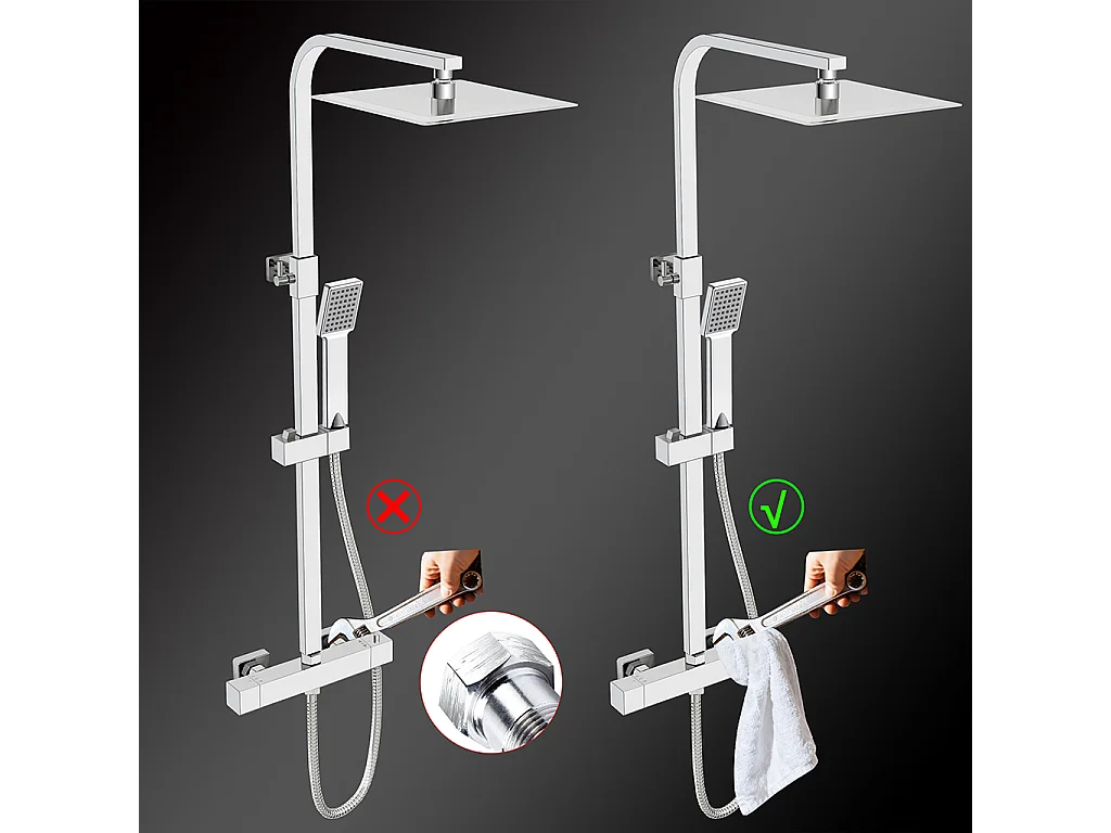 Colonne doccia cromo, soffione doccia quadrato 25x25cm acciaio inox, miscelatore termostatico doccia rettangolo antiscottature