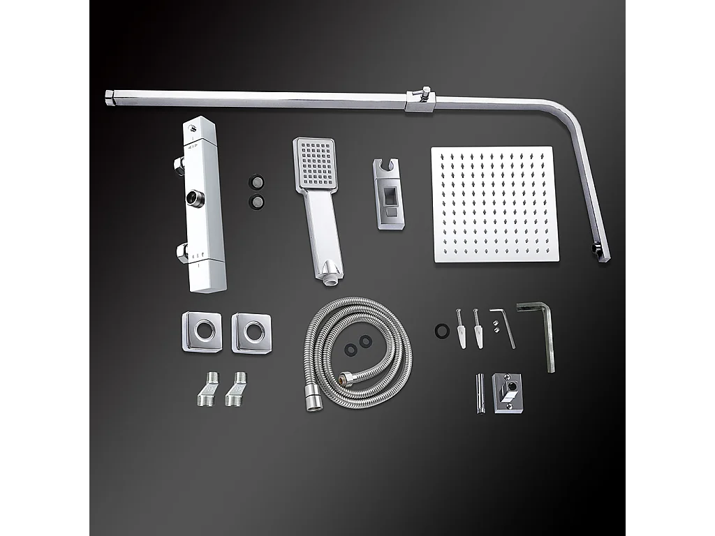 Colonne doccia cromo, soffione doccia quadrato 25x25cm acciaio inox, miscelatore termostatico doccia rettangolo antiscottature