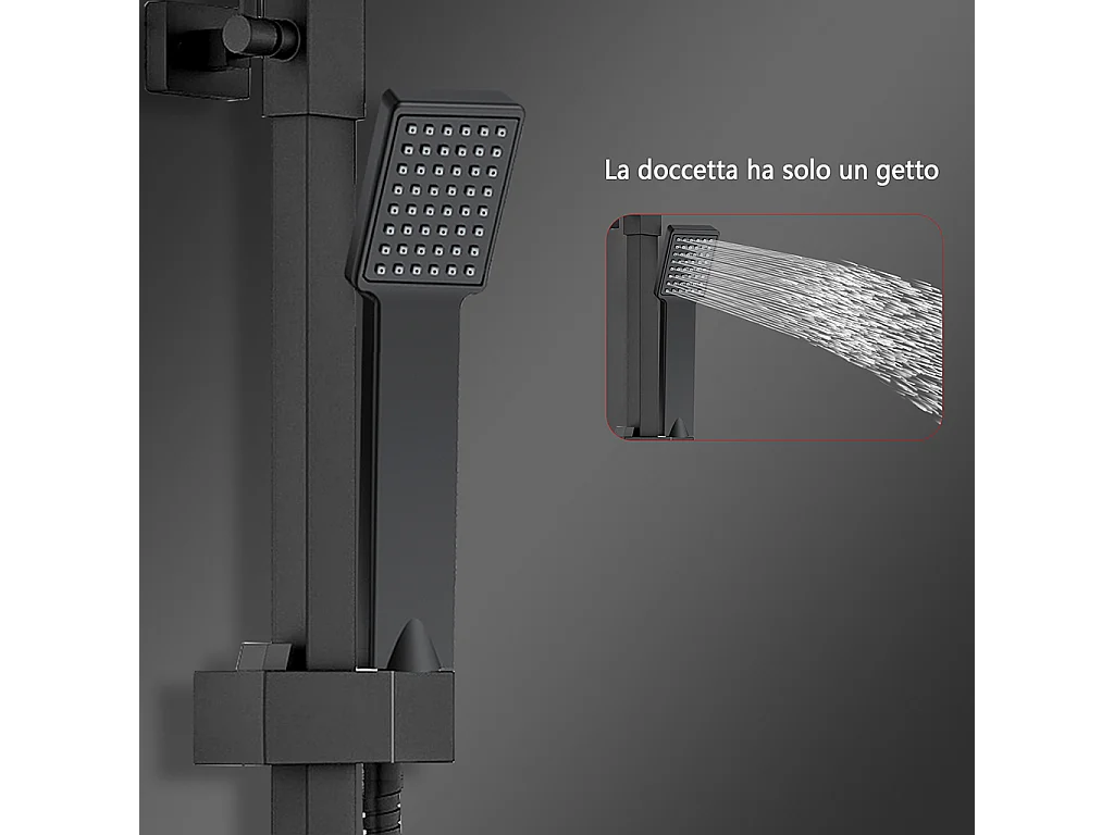 Colonne doccia nero, soffione doccia quadrato 20x20cm acciaio inox, miscelatore termostatico doccia rettangolo antiscottature