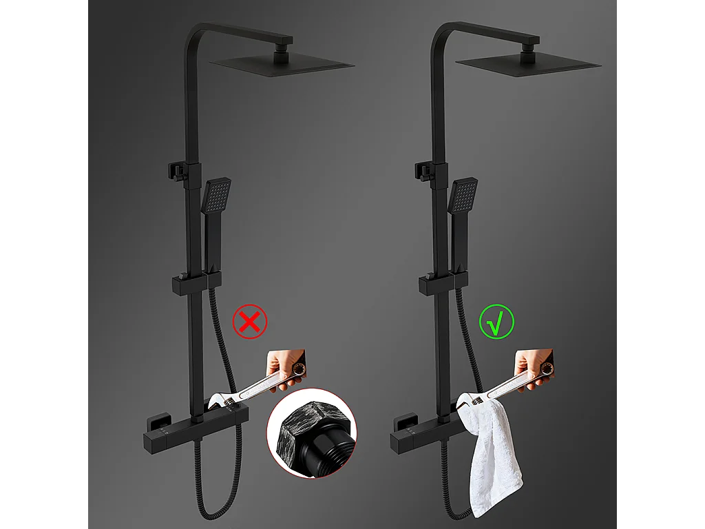 Colonne doccia nero, soffione doccia quadrato 20x20cm acciaio inox, miscelatore termostatico doccia rettangolo antiscottature