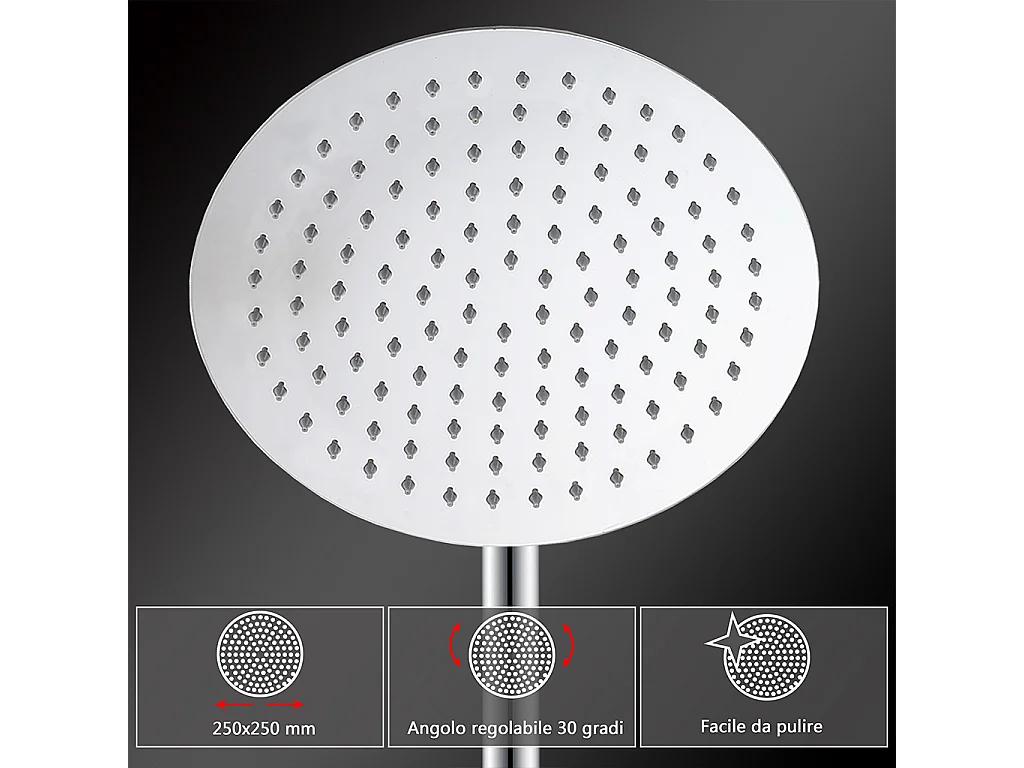 Colonne doccia cromo, soffione doccia rotondo da 25cm acciaio inox, miscelatore termostatico doccia tondo antiscottature