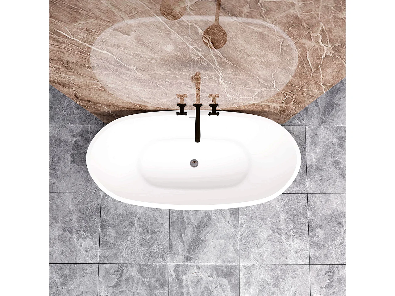 Vasca da Bagno a Isola 150x72x65 cm Vasca da Bagno Freestanding in Acrilico Bianco Barca Ovale