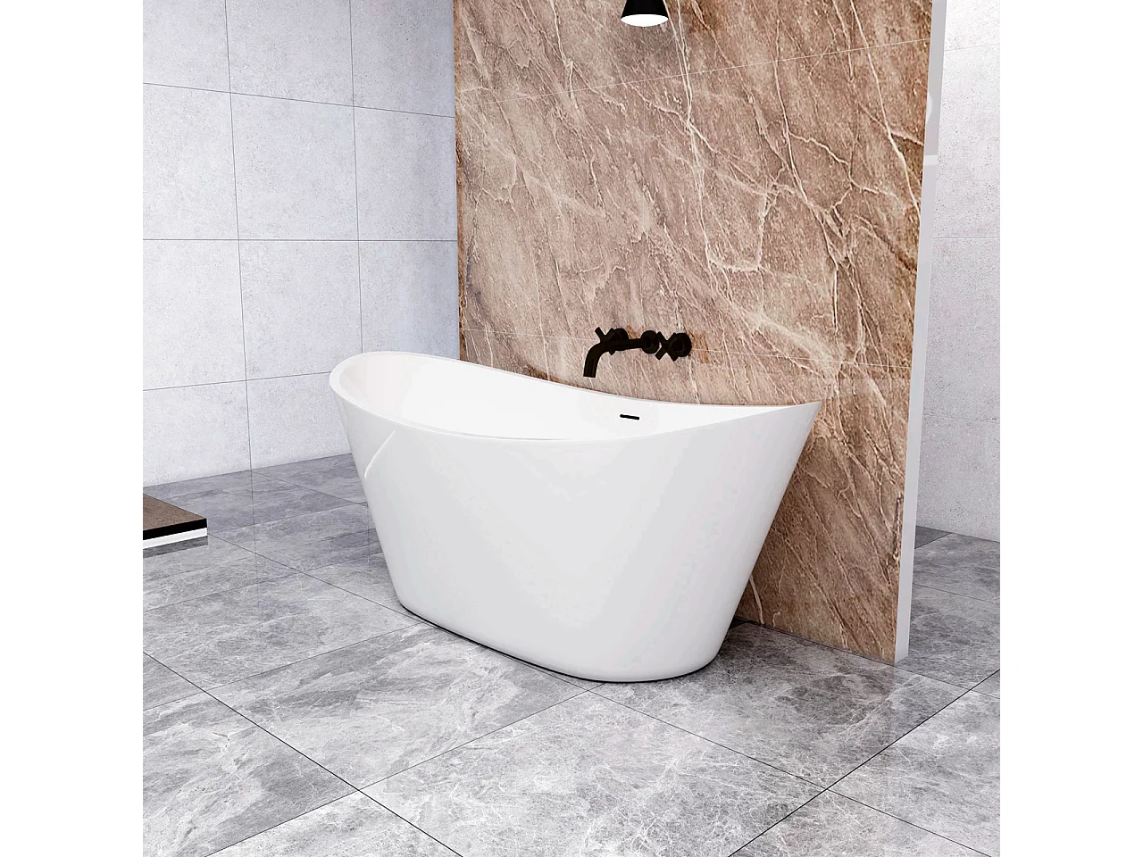 Vasca da Bagno a Isola 150x72x65 cm Vasca da Bagno Freestanding in Acrilico Bianco Barca Ovale