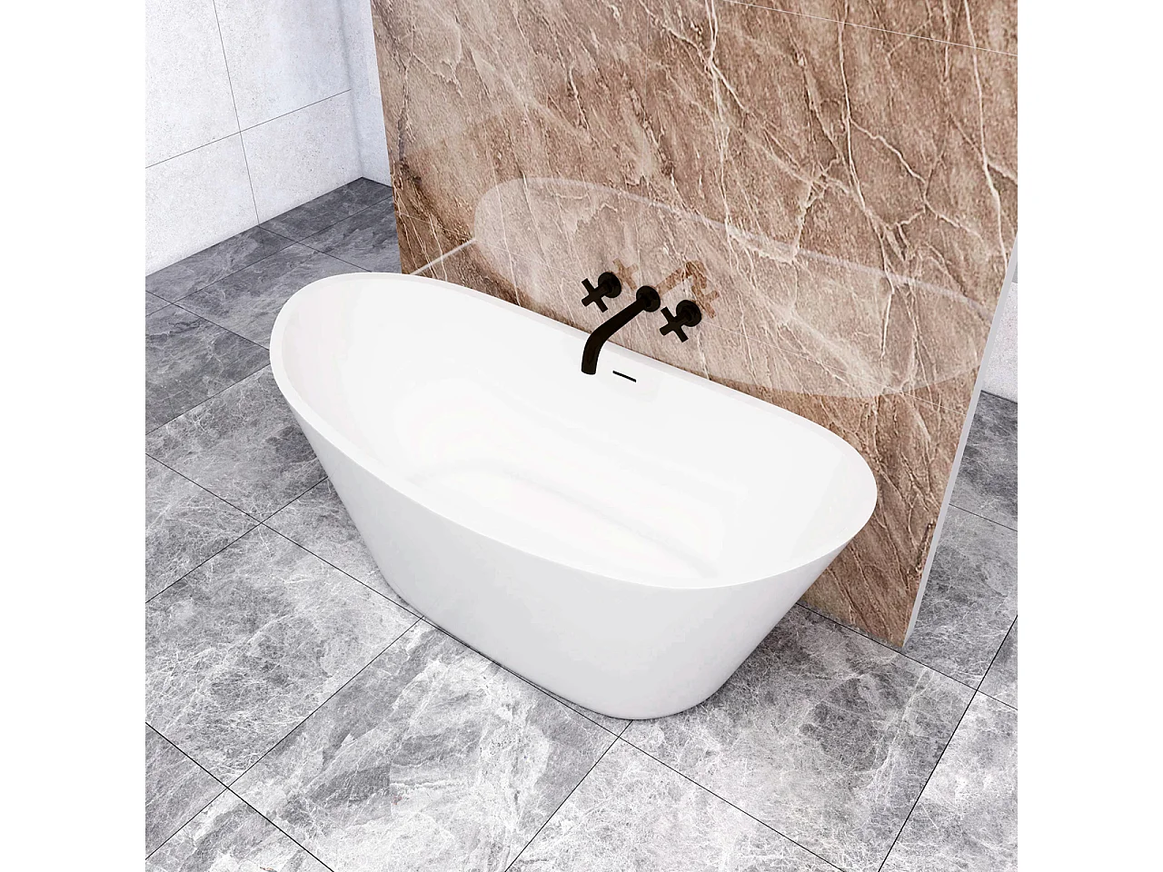 Vasca da Bagno a Isola 150x72x65 cm Vasca da Bagno Freestanding in Acrilico Bianco Barca Ovale