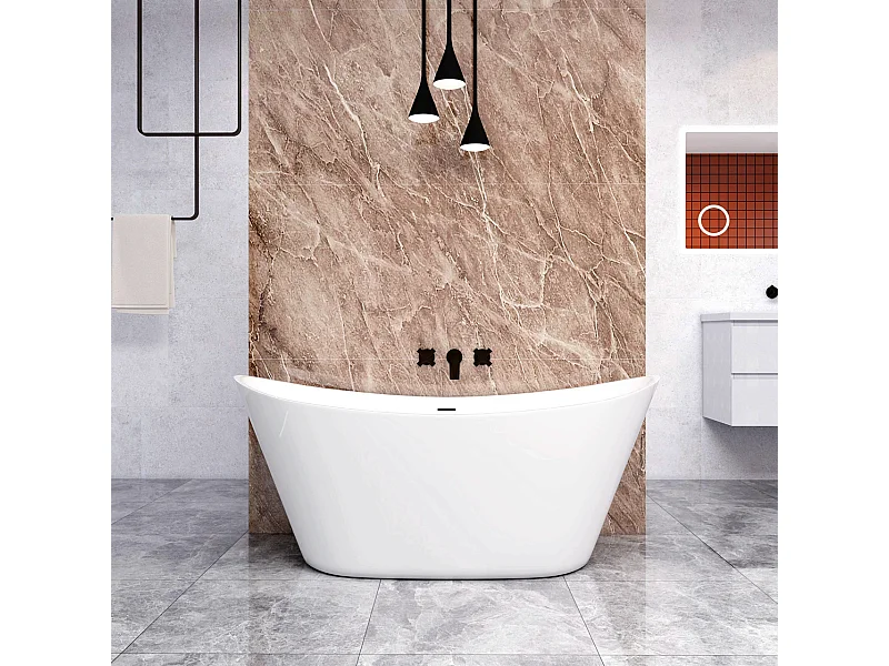 Vasca da Bagno a Isola 150x72x65 cm Vasca da Bagno Freestanding in Acrilico Bianco Barca Ovale