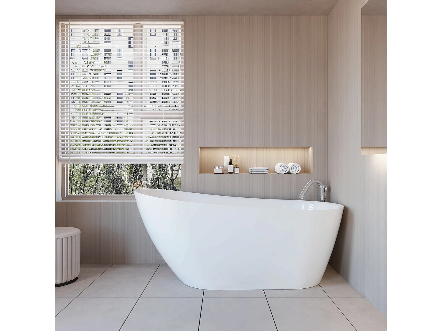 Vasca da Bagno a Isola Freestanding in Acrilico da 170x78x73 cm, Colore Bianco, Forma di Ovale Irregolare