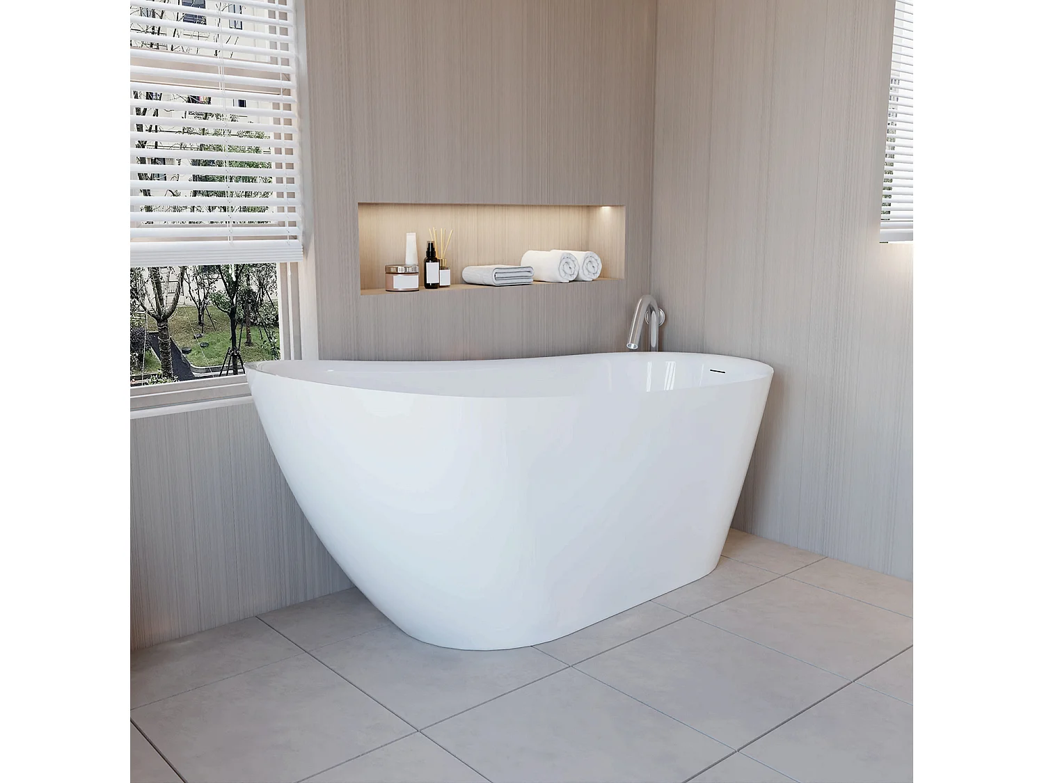 Vasca da Bagno a Isola Freestanding in Acrilico da 170x78x73 cm, Colore Bianco, Forma di Ovale Irregolare