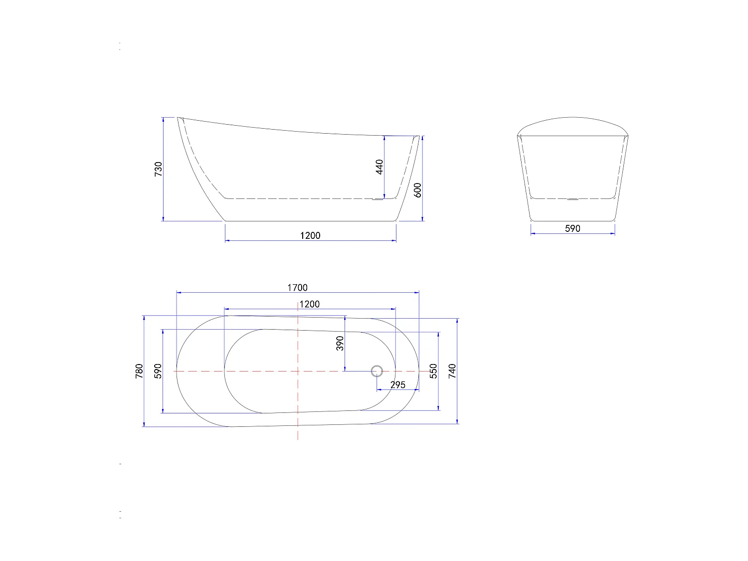 Vasca da Bagno a Isola Freestanding in Acrilico da 170x78x73 cm, Colore Bianco, Forma di Ovale Irregolare